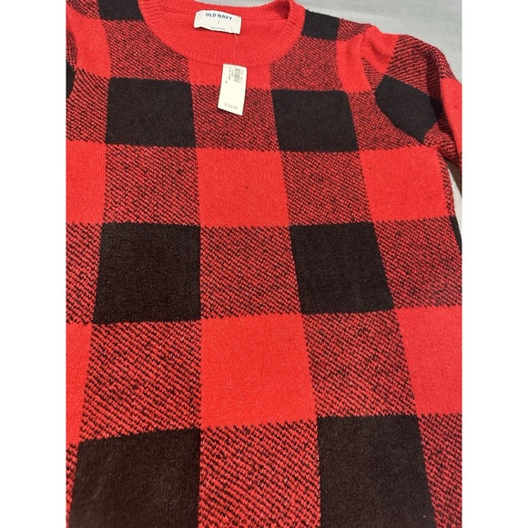 NWT Old Navy Sweater Women's  Red Black Buffalo Plaid Pullover‎ Knit Top S - Picture 2 of 9